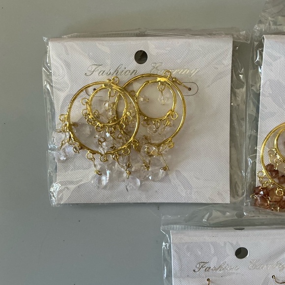 Fashion Jewelry Gold Hoop Earrings with Red, Black, White, and Brown Bead Drops - Picture 2 of 6